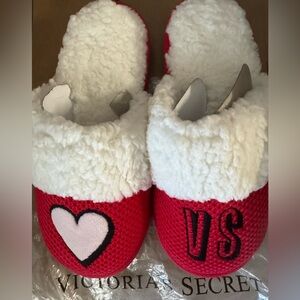 Victoria's Secret I ❤️ Heart You Monogram Iconic Red Slippers  - NWT - Size S